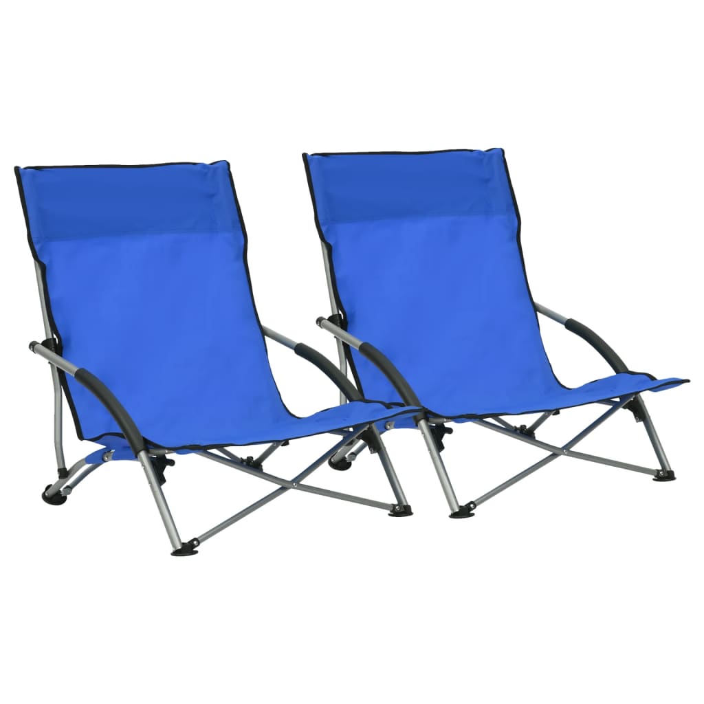 vidaXL Foldable Beach Chairs 2 pcs Blue Fabric
