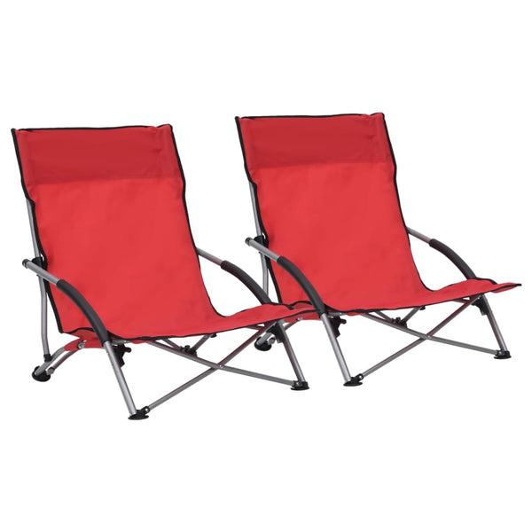 vidaXL Foldable Beach Chairs 2 pcs Red Fabric