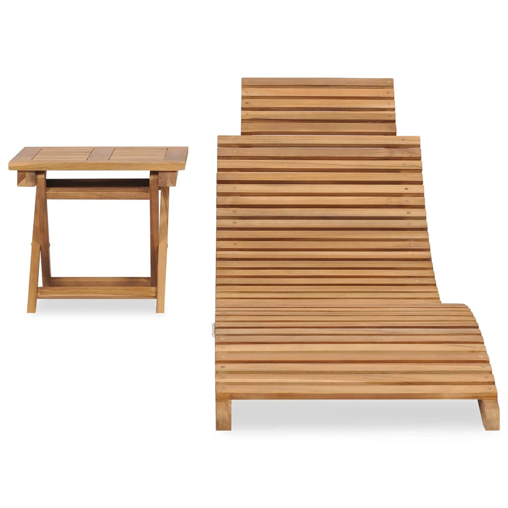 vidaXL Folding Sun Lounger with Table Solid Teak Wood