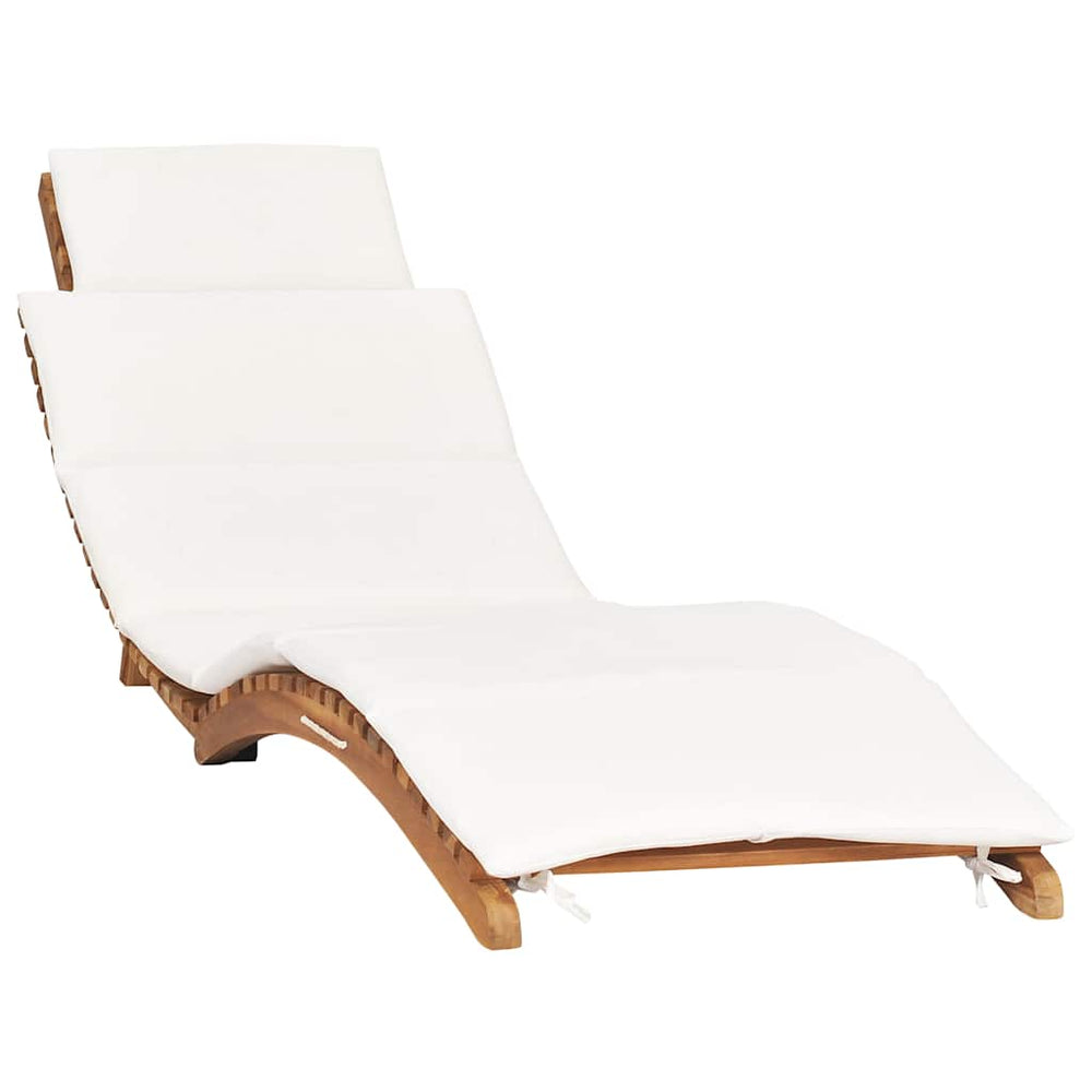 vidaXL Folding Sun Lounger with Cream Cushion Solid Teak Wood