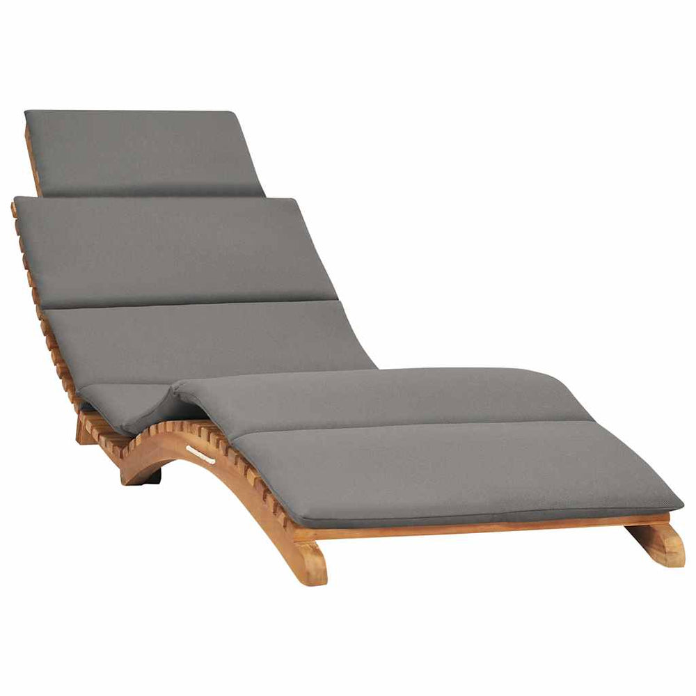 vidaXL Folding Sun Lounger with Dark Gray Cushion Solid Teak Wood