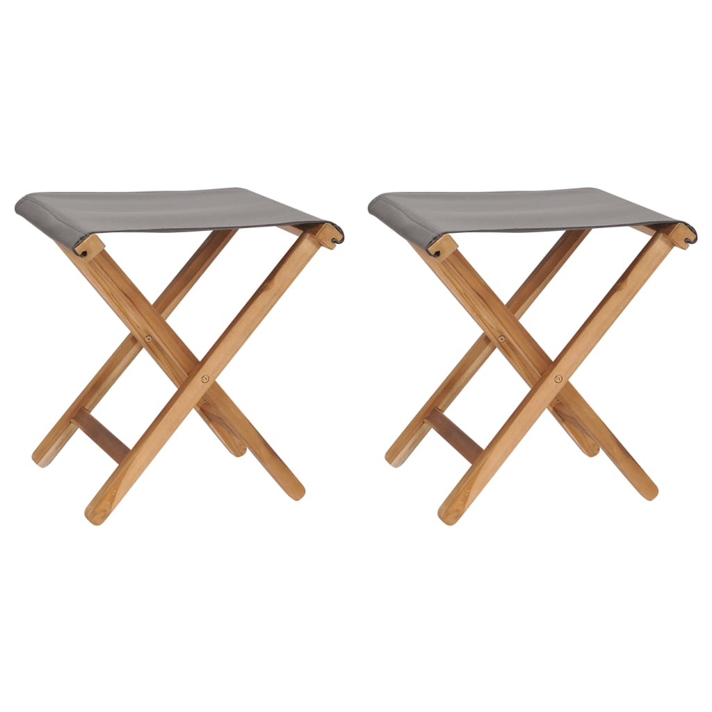 vidaXL Folding Chairs 2 pcs. Solid Teak Wood and Fabric Dark Grey