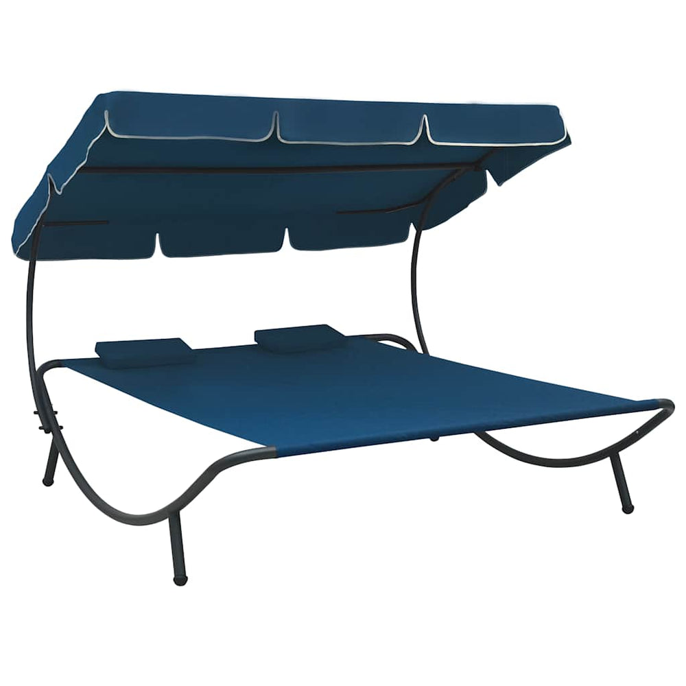 vidaXL Sun Lounger with Canopy and Cushion Blue