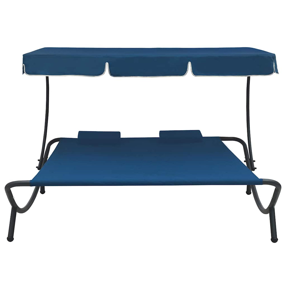 vidaXL Sun Lounger with Canopy and Cushion Blue