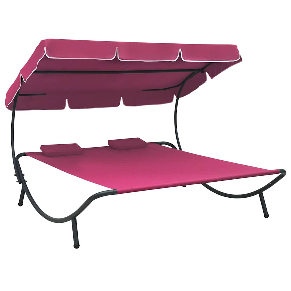 vidaXL Sun Lounger with Canopy and Cushion Pink