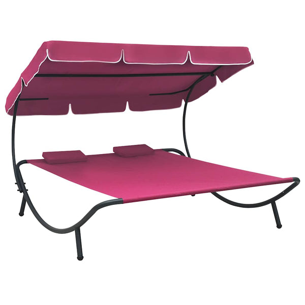 vidaXL Sun Lounger with Canopy and Cushion Pink