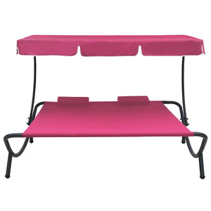vidaXL Sun Lounger with Canopy and Cushion Pink
