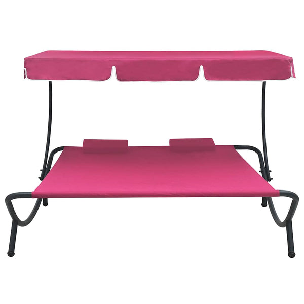 vidaXL Sun Lounger with Canopy and Cushion Pink