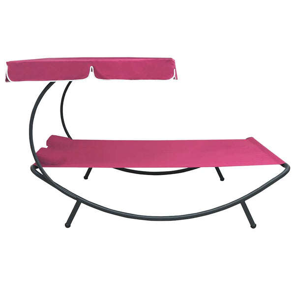 vidaXL Sun Lounger with Canopy and Cushion Pink