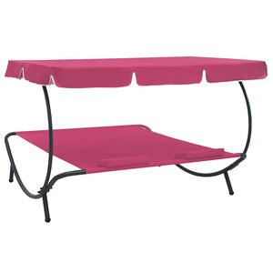 vidaXL Sun Lounger with Canopy and Cushion Pink
