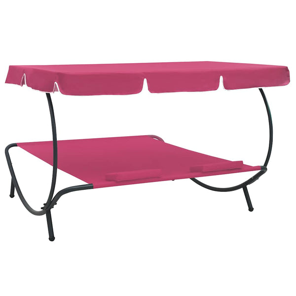 vidaXL Sun Lounger with Canopy and Cushion Pink