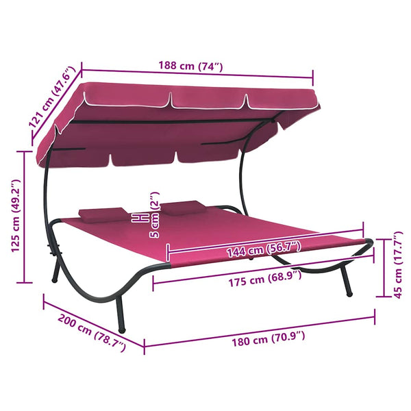 vidaXL Sun Lounger with Canopy and Cushion Pink