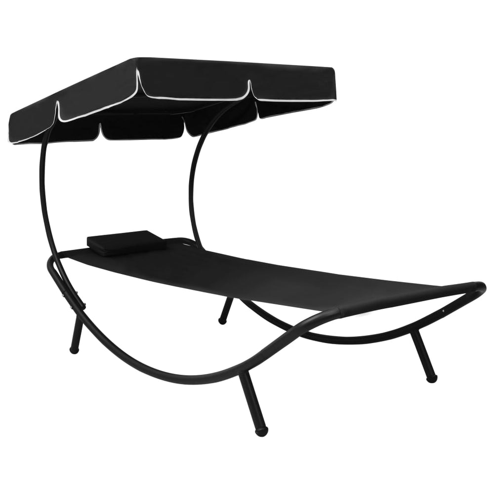 vidaXL Sun Lounger with Canopy & Cushion Black