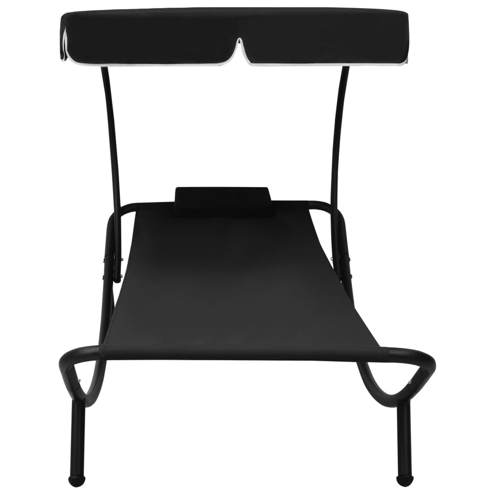 vidaXL Sun Lounger with Canopy & Cushion Black