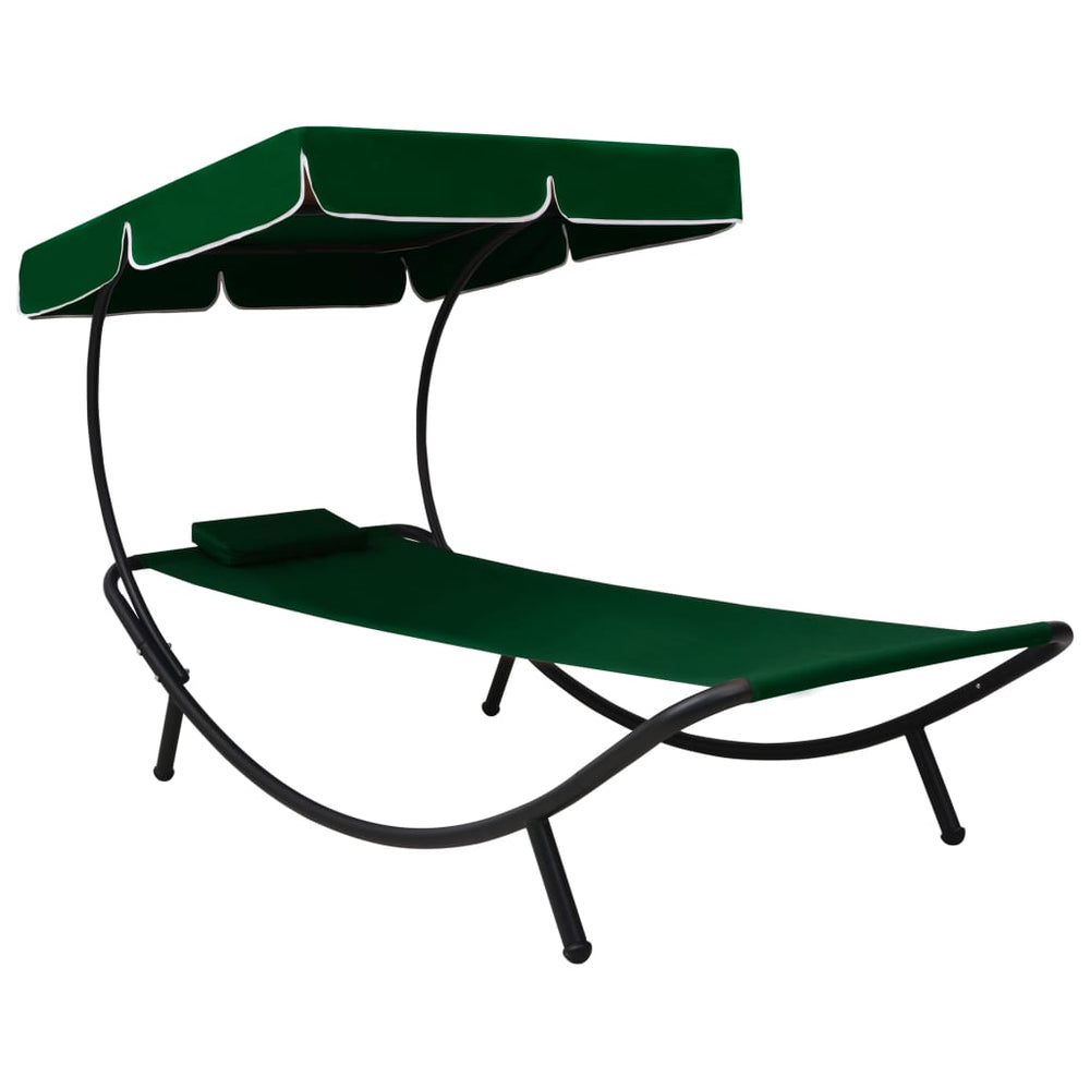 vidaXL Sun Lounger with Sun Canopy & Cushion Green