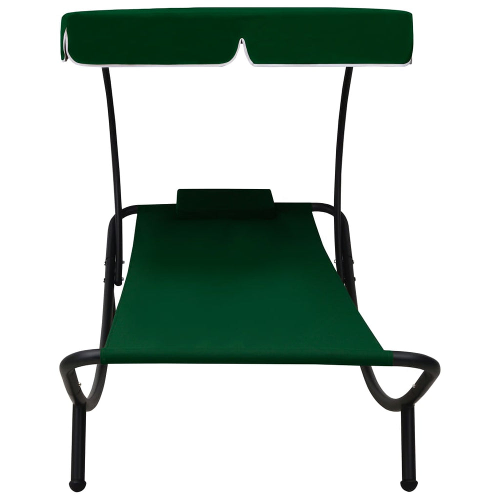 vidaXL Sun Lounger with Sun Canopy & Cushion Green