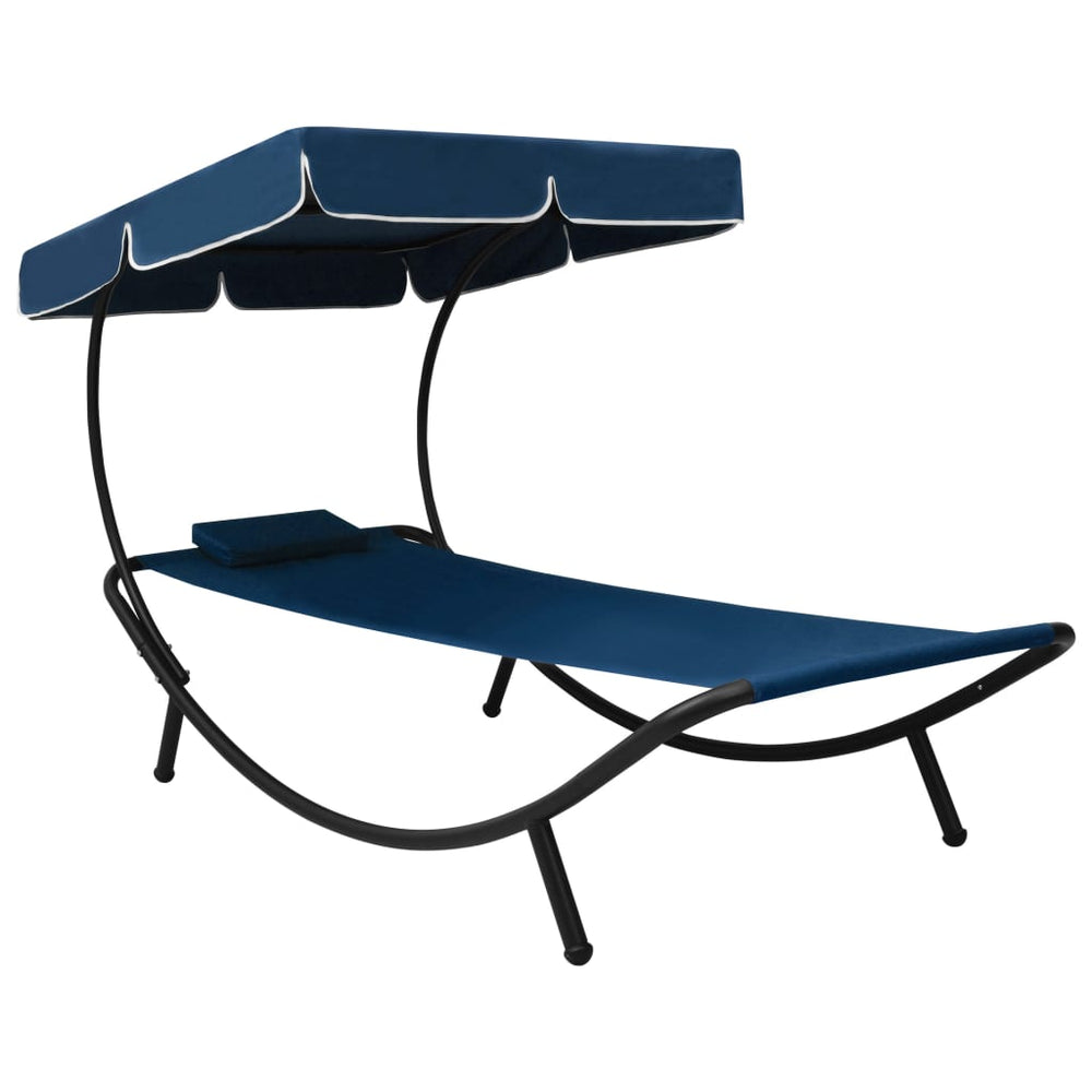 vidaXL Sun Lounger with Canopy & Cushion Blue