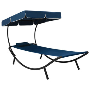 vidaXL Sun Lounger with Canopy & Cushion Blue