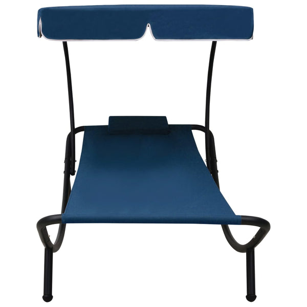 vidaXL Sun Lounger with Canopy & Cushion Blue