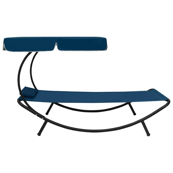 vidaXL Sun Lounger with Canopy & Cushion Blue