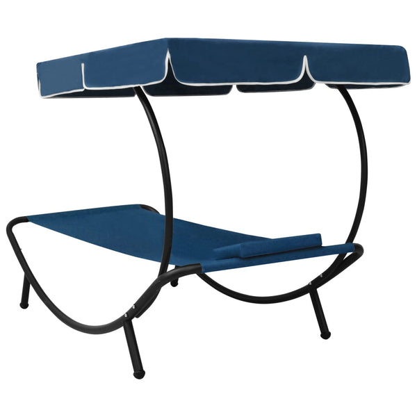 vidaXL Sun Lounger with Canopy & Cushion Blue