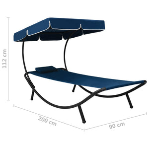 vidaXL Sun Lounger with Canopy & Cushion Blue