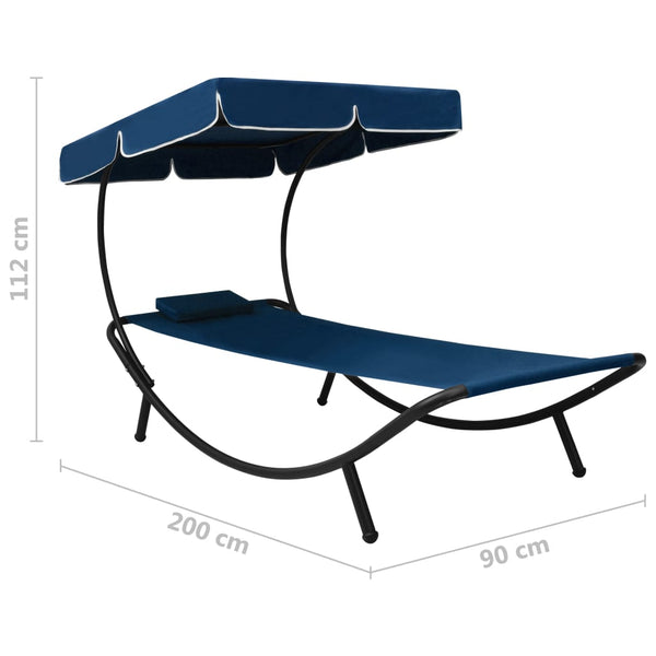 vidaXL Sun Lounger with Canopy & Cushion Blue