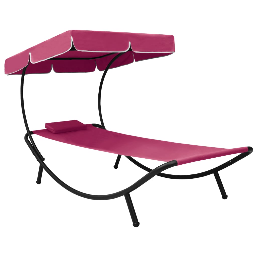 vidaXL Sun Lounger with Canopy & Cushion Pink