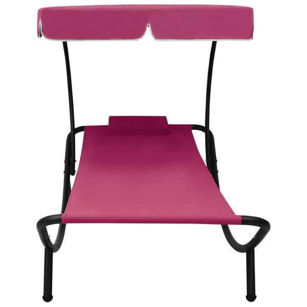 vidaXL Sun Lounger with Canopy & Cushion Pink