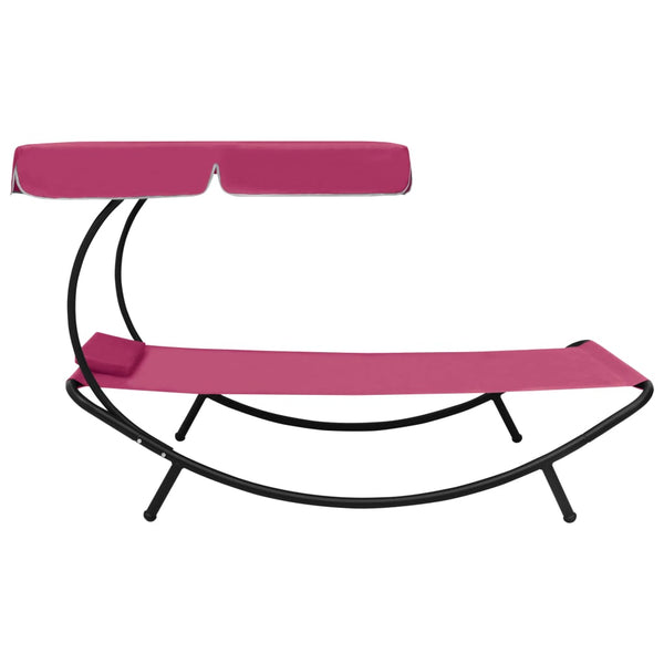 vidaXL Sun Lounger with Canopy & Cushion Pink
