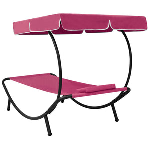 vidaXL Sun Lounger with Canopy & Cushion Pink