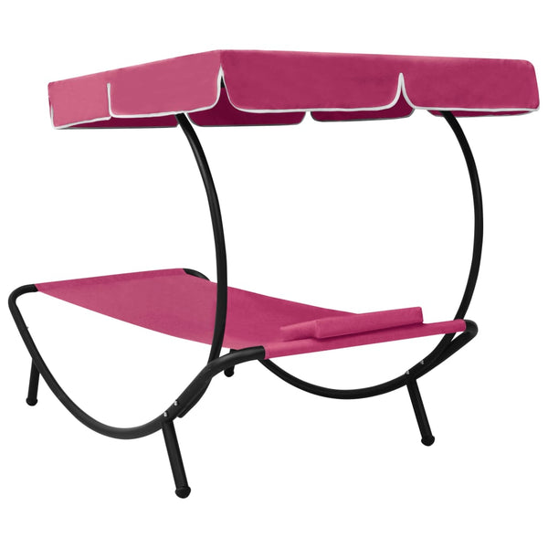 vidaXL Sun Lounger with Canopy & Cushion Pink