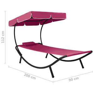 vidaXL Sun Lounger with Canopy & Cushion Pink