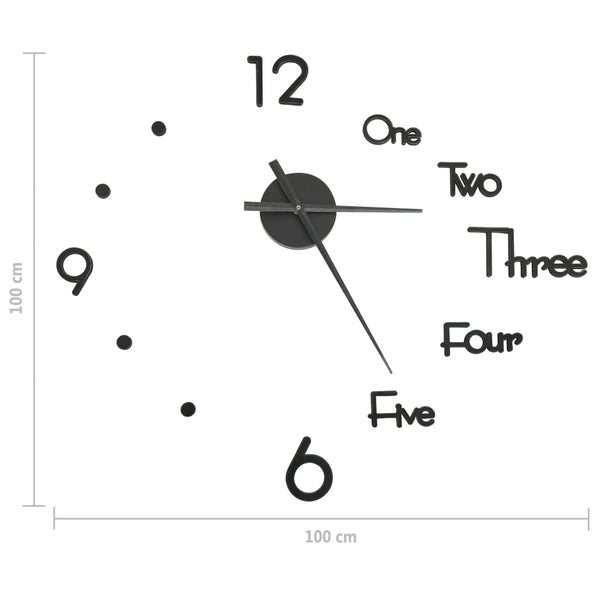 vidaXL 3D Wall Clock Modern Design Black 100 cm XXL
