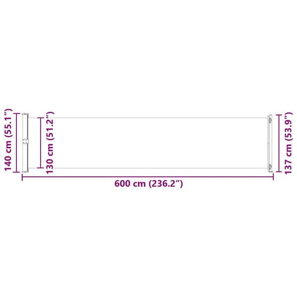 vidaXL Retractable Side Awning 140x600 cm Grey