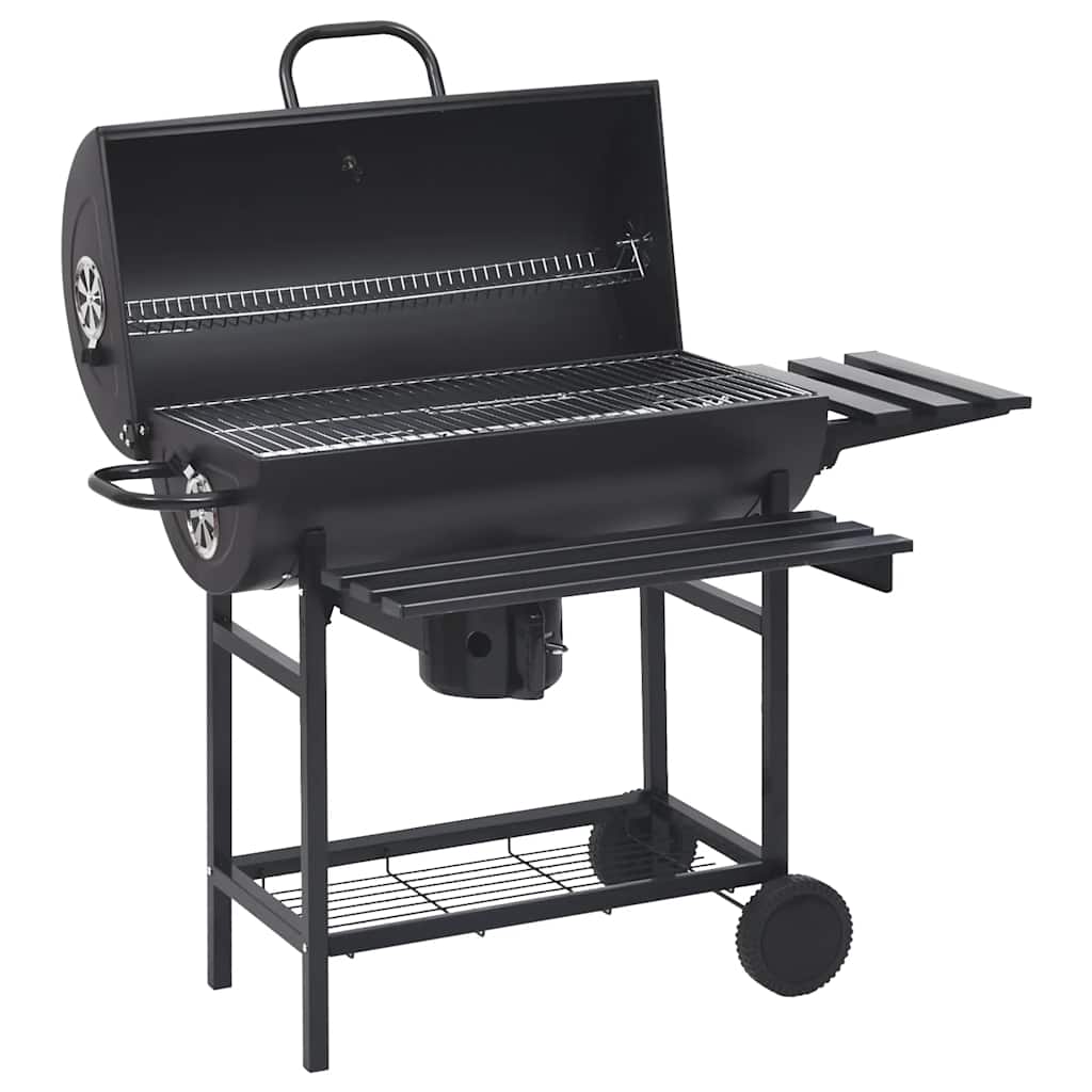 vidaXL Grill Cart with Wheels and Shelves Black Steel 115x85x95 cm