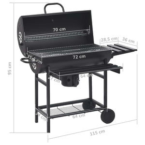vidaXL Grill Cart with Wheels and Shelves Black Steel 115x85x95 cm