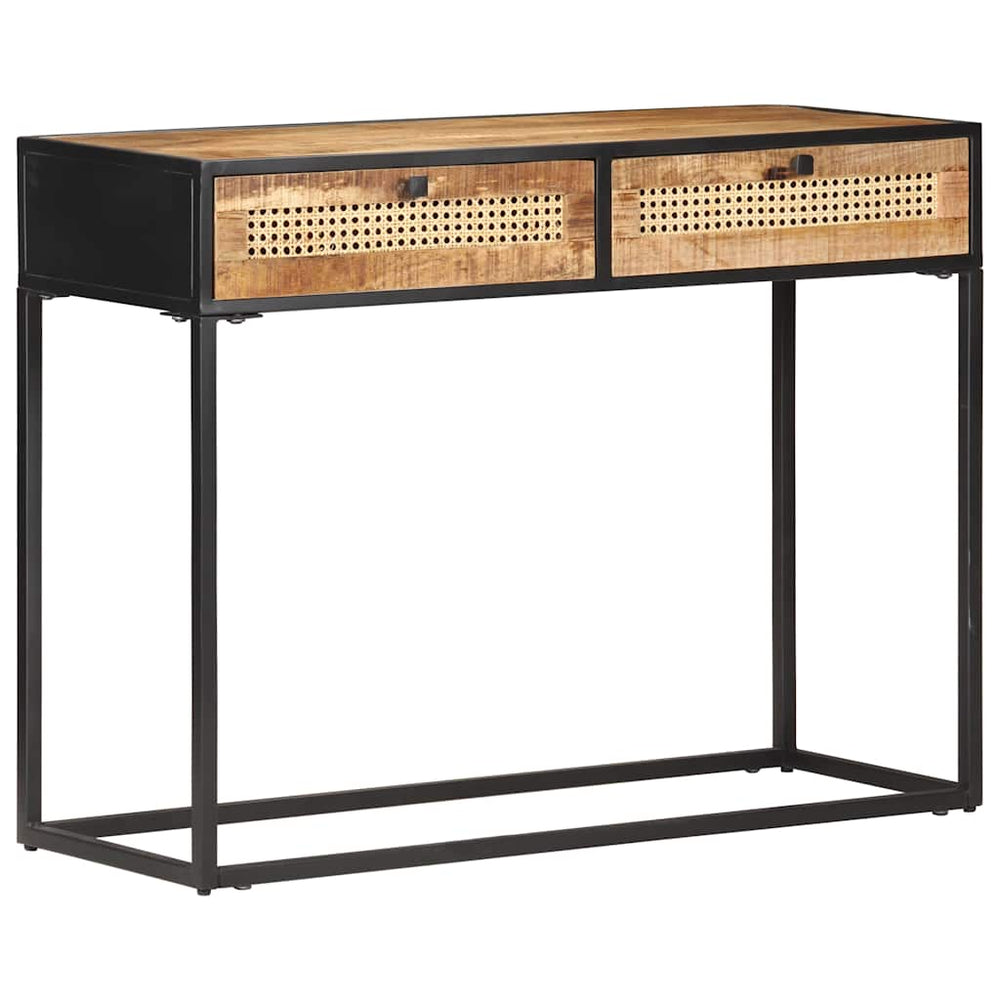 vidaXL Console Table 100x35x75 cm Rough Mango Wood and Cane