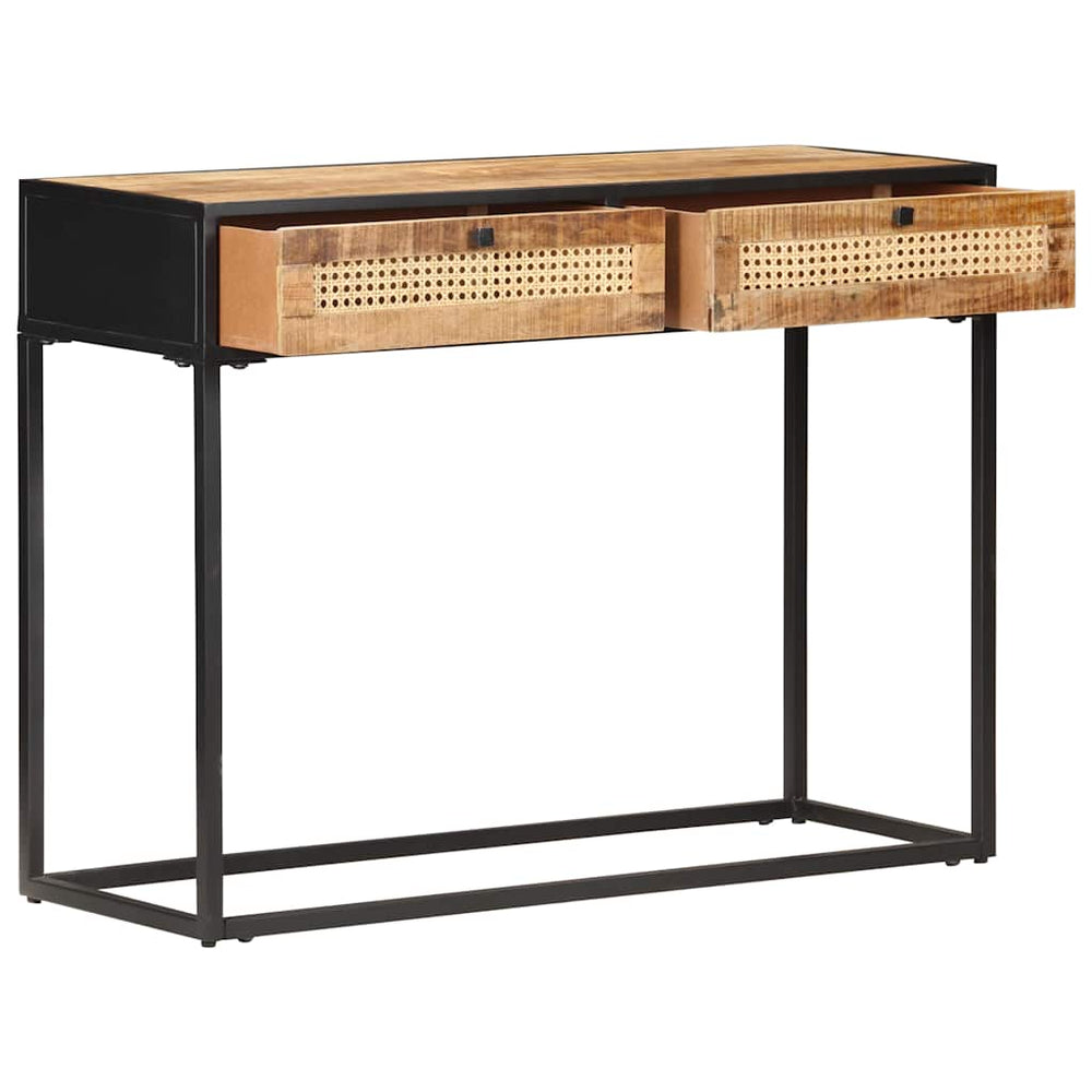 vidaXL Console Table 100x35x75 cm Rough Mango Wood and Cane