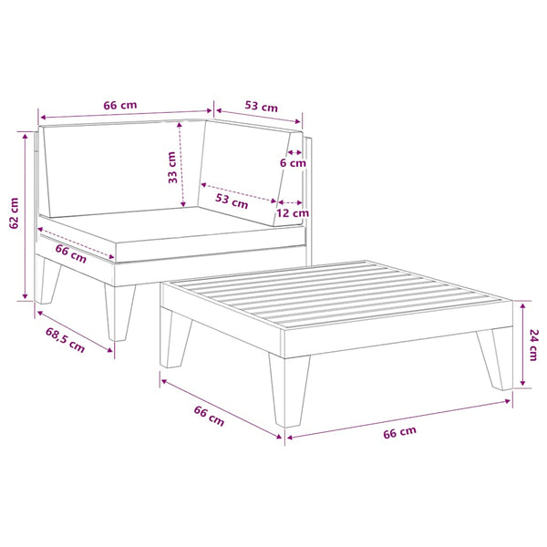 vidaXL 2-piece Garden Lounge Set with Cushions Solid Acacia Wood