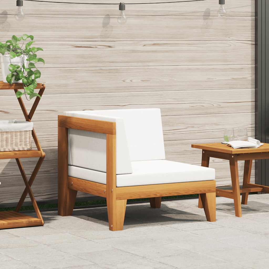 vidaXL Modular Corner Sofa with Cream White Cushions Solid Acacia Wood