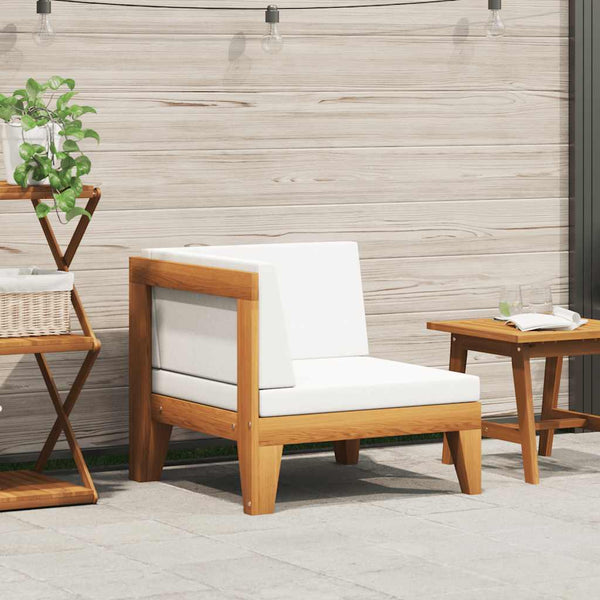 vidaXL Modular Corner Sofa with Cream White Cushions Solid Acacia Wood