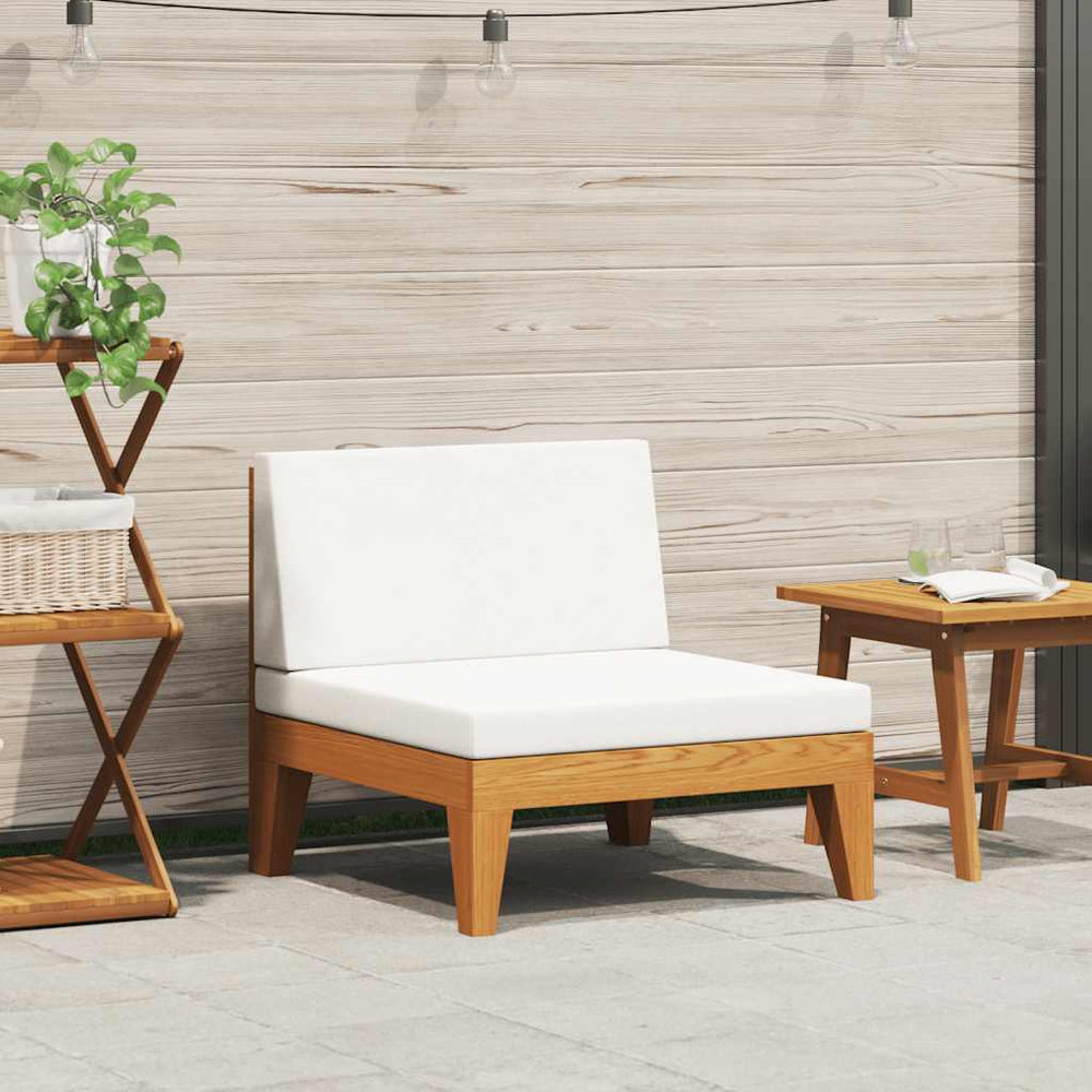 vidaXL Modular Acacia Wood Center Sofa with Cream White Cushions