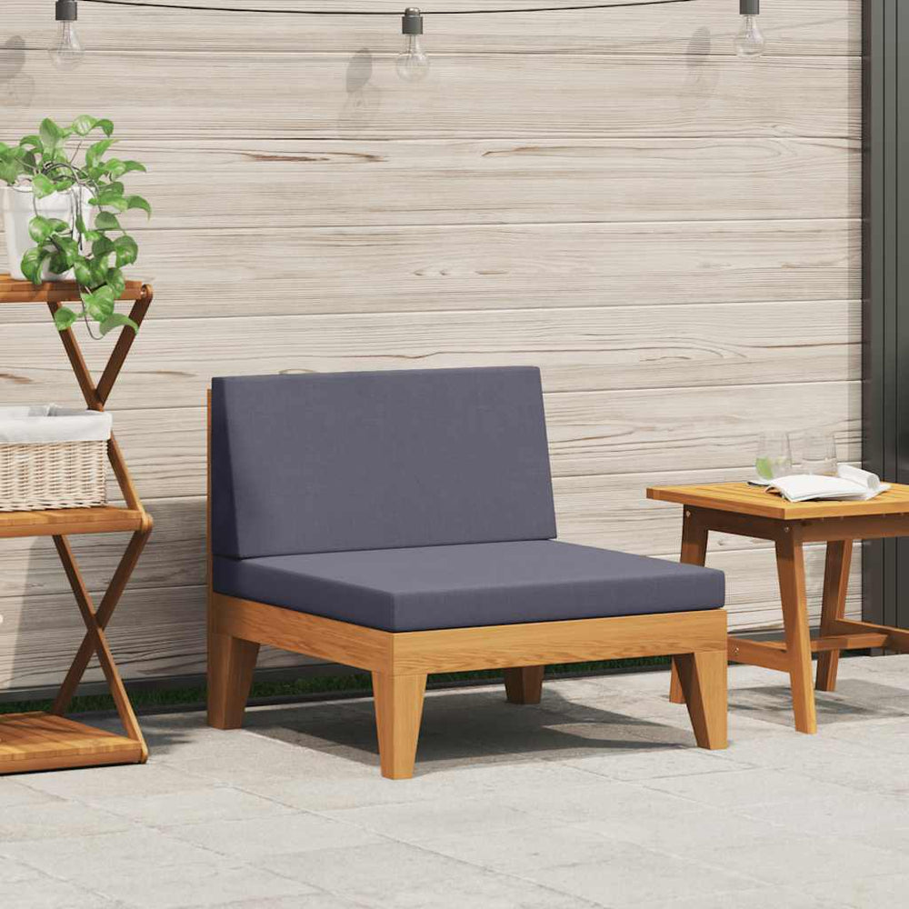 vidaXL Modular Center Sofa with Dark Grey Cushions Solid Acacia Wood