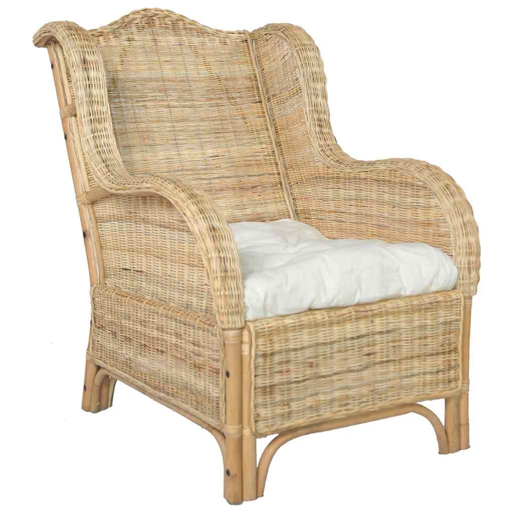 Natur-Rattan Sessel mit Leinenkissen