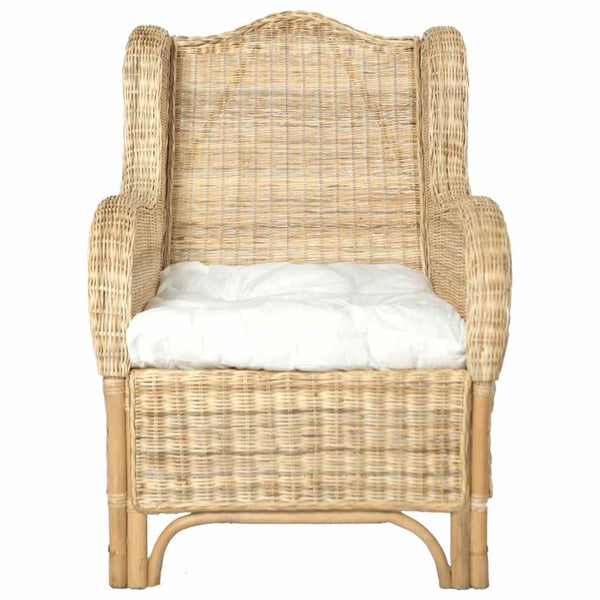 Natur-Rattan Sessel mit Leinenkissen