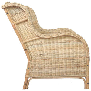 Natur-Rattan Sessel mit Leinenkissen