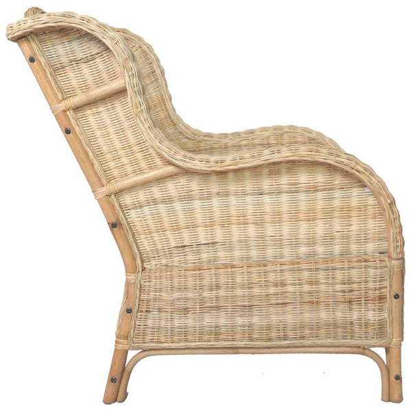 Natur-Rattan Sessel mit Leinenkissen