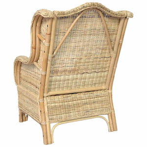 Natur-Rattan Sessel mit Leinenkissen