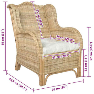 Natur-Rattan Sessel mit Leinenkissen